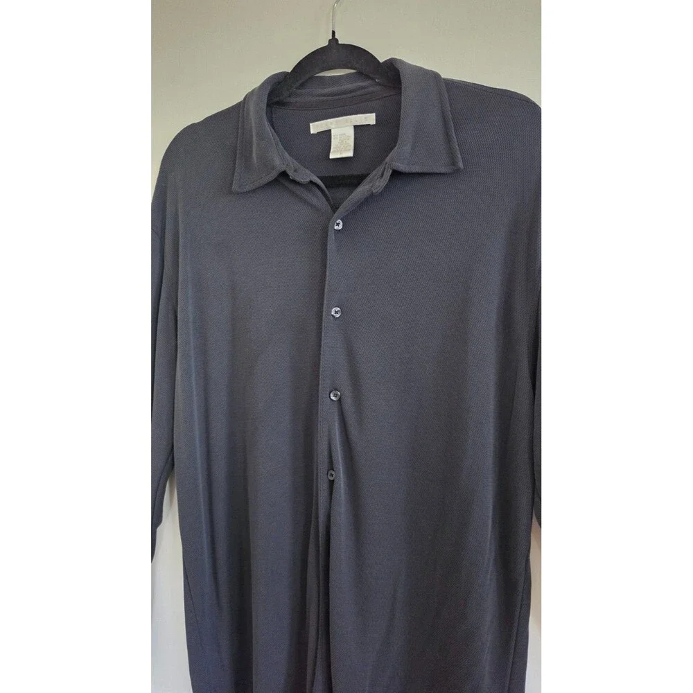 VTG Y2K Perry Ellis Mens L Sheer Shirt Black Button Up 90s Minimalist USA